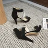 Scarpe eleganti Sandali da donna Mujer Moda Cristallo Classico Nero Tacco alto Punta aperta Sandali con cerniera sexy con tacco sottile