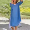 Casual Dresses Dress Women's Fashionable Round Neck Long Sleeve Mock Two Piece Asymmetric Slit Color Womens Above Knee