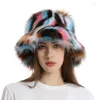 Beralar tatlı kızlar peluş kova şapkası sevimli bayanlar balıkçı kapağı renk eşleşen kadın gençler rahat kış sıcak tut