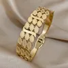 Bangle AENSOA 316L Stainless Steel Chunky Gold Plated Leaves Wide Bracelet For Women Men Design Color Couple Cuff Bracelets Bangles
