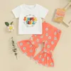 Kläder sätter Flawbena Toddler Baby Girl påskkläder Kort ärmbrev T-shirt Bunny Bell-Bottom Pants Kids Summer Clothes