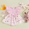 Kledingsets Pasen Peuter Baby Meisje Romper Bunny Ruches Mouw Jurk Met Hoofdband Zomeroutfits Kleding