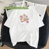 Kadın Tişörtleri Çizgisi Kadın Yüz Baskı Büyük Boy Çiçekler Özet Sanat Gevşek Kısa Kollu Tshirt Sıradan Estetik Üstü Kadın Giyim