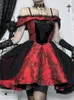 Casual Dresses Red Gothic A Line Party Dress For Women Vintage Off Shoulder Lace Trim Floral Medieval Steampunk Halloween Costume