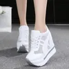 Classic Women Mesh Platform Sneakers Trainers White Shoes High Heels Wedges Outdoor Breathable Casual Woman 240313