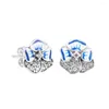 Stud Küpe 2024 Mavi Pansy Flower 925 STERLING Gümüş Takı Kadınlar Bijoux Brincos