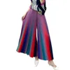 Womens SpringSummer Gradient Pleated Loose and Versatile Wide Leg Flare Pants Fashion Autumn Street Style Rainbow Pants 240311