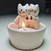 Titulares de vela titular gatinho dos desenhos animados - gato bonito artesanal perfumado luz menina presentes ou amante escolha durável