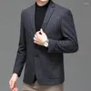 Men's Suits England Style Men Blue Gray Wool Blazers Spring Autumn Elegant Sheep Woolen Jacket Suit Male Outfit Of The Day Office Fashion