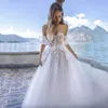 Puff Short Sleeves Lace Appliqued Wedding Dresses Plus Size Sweetheart Boho Garden Bride Robes A Line Tulle Sexy Corset Backless Reception Party Bridal Gowns