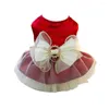 Dog Apparel Mesh Splicing Pet Dress Comfortable Clothes For Small Breeds Stylish Princess Dresses With Bow