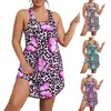 Vestidos casuais mulheres vestido de verão halter pescoço sem mangas leopardo borboleta impressão a linha solta grande swing backless mini