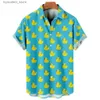 Männas avslappnade skjortor roliga herrskjorta Little Yellow Duck 3D Tryckt Hawaiian Beach Tops Kort ärm Casual Fashion Blus Social Shirt L240320