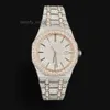 Anpassad lyxig rostfritt stål VVS Moissanite Iced Out Band Wrist Automatic Watch