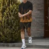 Men's Tracksuits Summer Short Sleeved Shorts T-shirt Set With 3D Printed Flame Pattern Casual Fashionable Sweatshirt