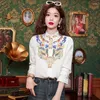 Women's Blouses Elegant Chinese Style Women Y2K Floral Print Button Blouse Casual 2024 Spring O-Neck Long Sleeve Embroidery Shirt Fashion