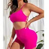 Nahtloser, rückenfreier Yoga-Anzug, 2-teiliges Set für Damen, sexy Fuchsia, Gym-Leggings, BH-Set, hohe Taille, Trainingskleidung, Hüftheben, Hosen 240306