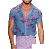 Herrklänningskjortor Mens Mänskjorta genomskinliga lapel Top Loose Flower Printed Short Sleeve-knappar andningsbara kappor släpper leverans en dh2nb