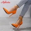 Aphixta Orange Luxury Crystals Buckle Pimp Super High 12cm Heels Heels Heels Pumps Women Women Pointed Tee Party Party Pumps 240318
