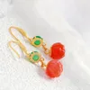 Boucles d'oreilles pendantes authentiques en argent sterling 925, style rétro, incrusté de calcédoine verte naturelle, agate rouge du sud, plaqué or 18 carats