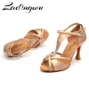 Laarzen ladingwu dans schoenen vrouw latin verkleuring slang textuur goud pu salsa dansschoenen 9 cm Cubaanse hiel tango professionele schoenen