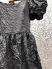 パーティードレスコットンロングドレス2024秋の冬スタイルの女性セクシーな正方形半袖カジュアルブラックマキシプリーツ