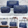 Fashion 2024 Classic Denim Blue CC Flap Bag Luxury Designer Womens Handbag Crossbody Tote Shopping Shoulder Vintage Embroidery Print Si Edpe