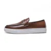 Scarpe casual Sneakers marroni da uomo Slip-on in pelle PU vulcanizzata nera da uomo, fatte a mano, taglia 38-47