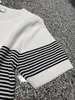 2025 Moda Yaz Kadın Sweaters Stripe Örgü Külot Kazak Kadınlar Yuvarlak Boyun Kısa Kol Günlük Bayanlar Örme Üstler