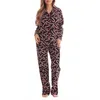 Damesnachtkleding Dames Kerst 2-delige pyjama Lange mouwen Knoopoverhemd en elastische broek voor loungekleding Zachte nachtkleding