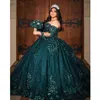 Vert brillant robe de bal Quinceanera robes 15 fête paillettes Tulle Appliques paillettes formelle mascarade Cendrillon robes d'anniversaire robes De Fiesta