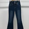 Pantalon femme jean 2024 taille haute Double boutons coupe ajustée décontracté Denim évasé Long