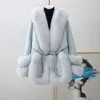 Nuovo cappotto di pelliccia Haining Cappotto patchwork di pelle di pecora con collo di volpe integrato in pelliccia autunno e inverno da donna