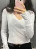 Women's T Shirts CHQCDarlys Women S Sexy Long Sleeve Crop Top V Neck Lace Patchwork Basic Shirt Casual Slim Fit Y2K Fall Tee