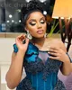 2024 ASO EBI Dark Navy Florals Mermaid Prom Dress Pissinerad lyxig kväll Formell Party Second Reception 50th Birthday Engagement Gowns Dresses Robe de Soiree ZJ