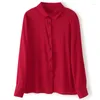 Женские блузки из натурального шелка, красные, черные, белые рубашки с длинным рукавом, элегантные модные рубашки для женщин, топы, офисная женская рабочая одежда, блузка