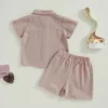 Ensembles de vêtements Mode Enfants Garçons Shorts Ensemble Chemise boutonnée à manches courtes avec taille élastique pour décontracté quotidien 6 mois-4 ans
