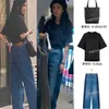 the Correct Version of Celebritys Same Style Lo Slanted Waist Button Design with Contrasting Color Craftsmanship High Waisted Straight Leg Jeans for Women
