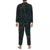 Indumenti da notte da uomo Arcobaleno Note musicali Autunno Stampa floreale Casual Pigiama oversize Set da uomo a maniche lunghe Kawaii Sleep Graphic Nightwear