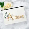 Sacos de armazenamento Nome personalizado ouro 26 letras flor impressão saco menina maquiagem bolsa cosmética para organizador festa de despedida presente professor