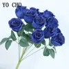 12 Heads Royal Blue Artificial Flowers Rose Floral Bouquet Simulation Silk Fake Flowers Home Wedding Party Table Decor Flowers 240309