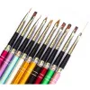 Kits 10pcs / lot Nail Art Brush Ensemble 10 couleurs différentes tailles Copper Handle Design Polish Nylon UV Gel peinture pinces à ongles