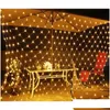 LED -strängar 1,5mx1,5 m 100 lysdioder Web Net Fairy Christmas Home Garden Light Curtain Lampor Lampor Drop Leverans Lighting Holiday DHDJR DHL6H