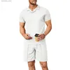 Herren Tracksuits Sommer Neue Sportswear Herren Sets V-Ausschnitt Polo-Shirt Lapps Kurzarm und Shorts Casual Herrenanzug Trend 2-teiliger Set L240320