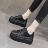 Casual skor äkta läder kvinnor super tjock 8 cm plattform kil mode sneakers chunky vårlägenheter zapados mujer