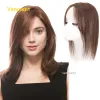 Toppers #4, adorno de cabello humano de encaje suizo marrón medio para mujer, 9x14 13x15cm, peluquín suave transpirable atado a mano con encaje completo para verano