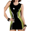 Casual Dresses Women Summer Shiny PVC Mini Dress Party Club Outfits Evening Black Spliced Round Neck Faux Leather Bodycon Custom