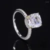 Cluster Rings 9x9mm Yellow Pink Clear Color Crushed Cut High Carbon Diamond Mirco Pave Zircon 925 Sterling Silver Ring