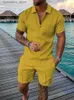 Men's Tracksuits 2023 New Summer Mens Shorts Conjunto de Camiseta Polo de Camisa Polo com zíper Duas peças S-3XL de manga curta Casual Sportswear 2023 SUM L240320