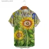 Mäns casual skjortor mens hawaiian skjorta 3d solros tryck t-shirt blommig en rad knapp skjorta lapel stor 5xl casual stil mens strand l240320